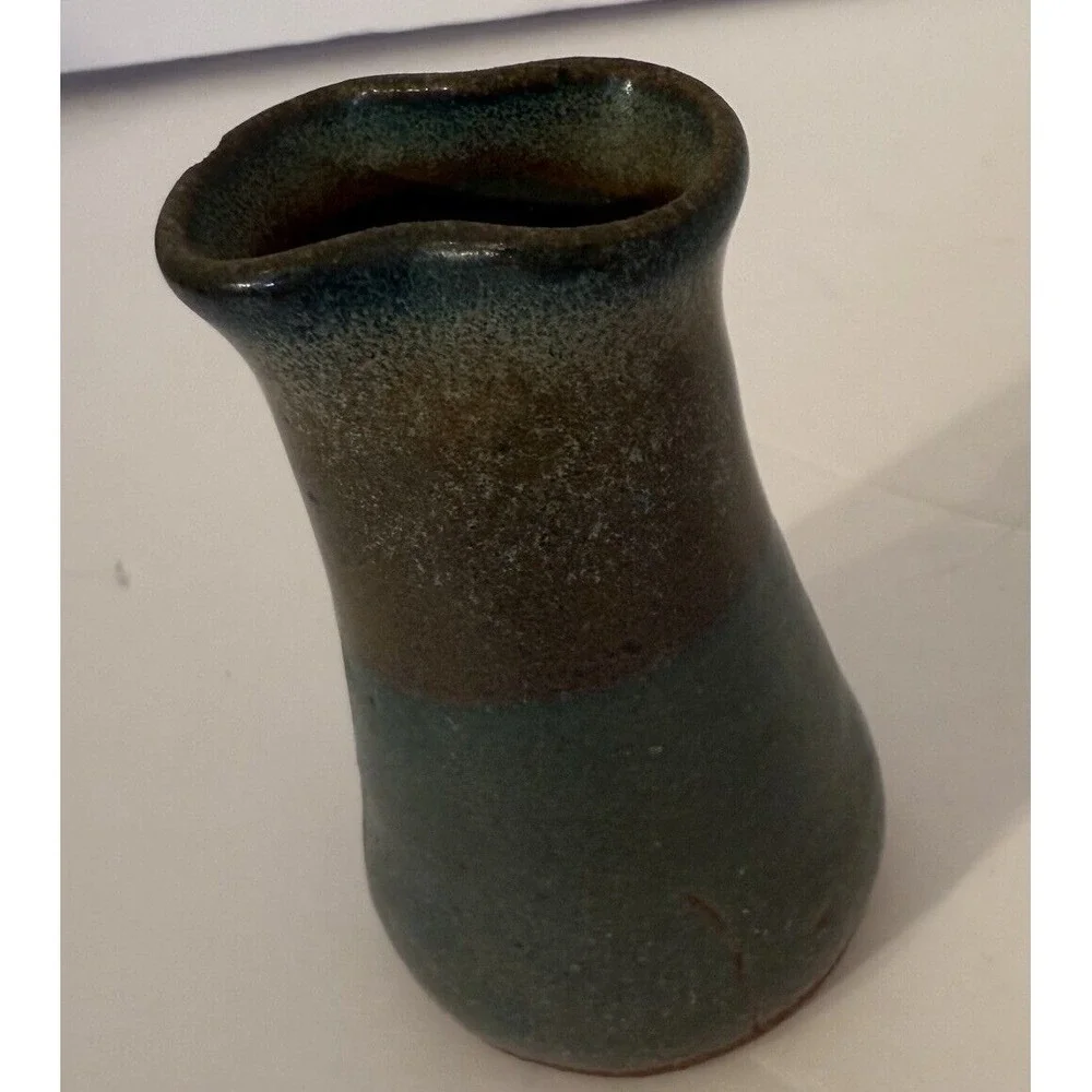 Small Studio Art Pottery Bud Vase Lot of 2 Blue Green & Brown-Signed-Approx.3